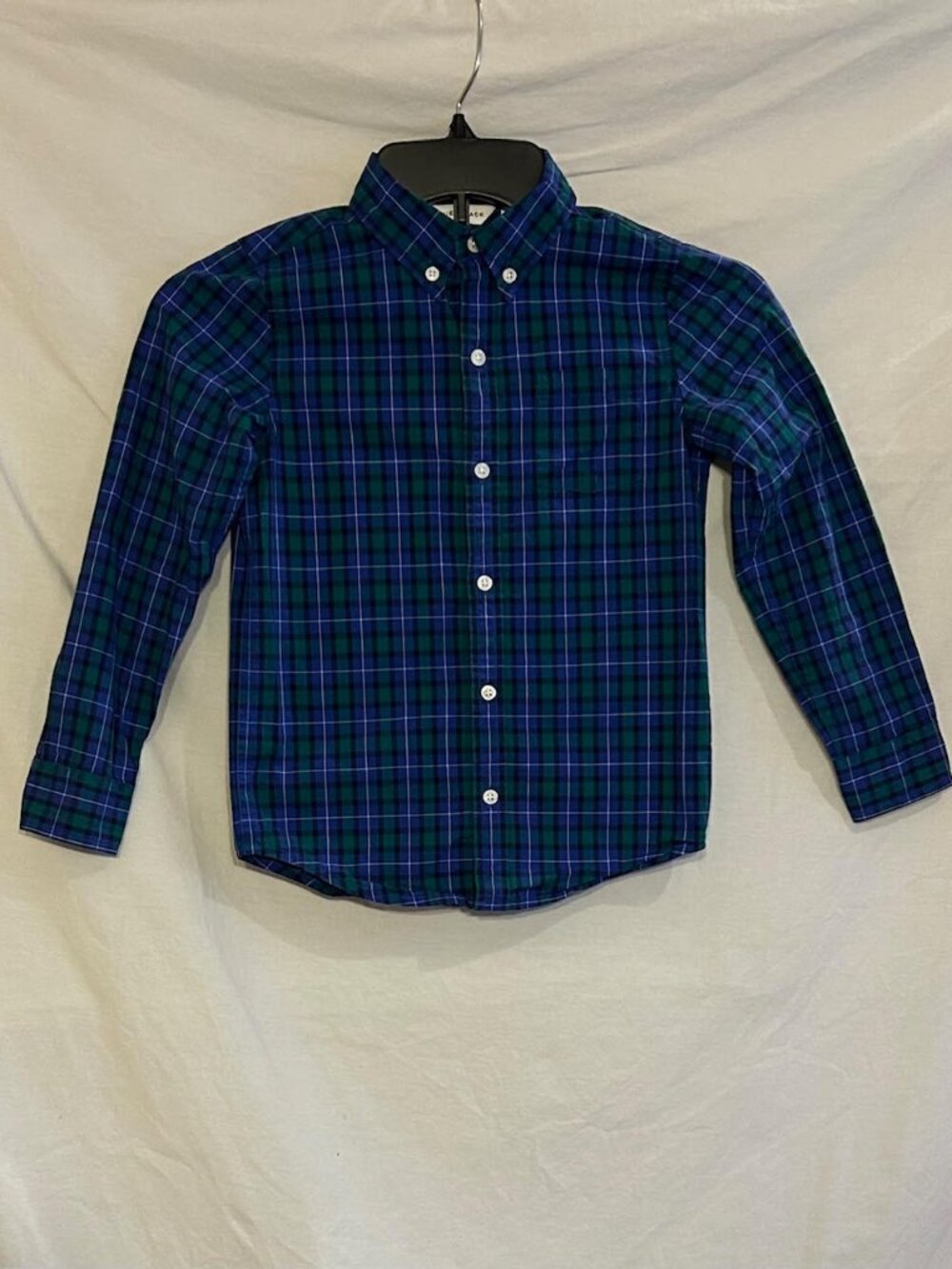 Janie and Jack Boys Size 6 Blue Green Plaid Button Up Classic Preppy